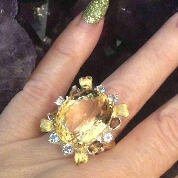 Magnificent,  Large AA+ Genuine Citrine & Tourmaline  Ring - Picture 11 of 13